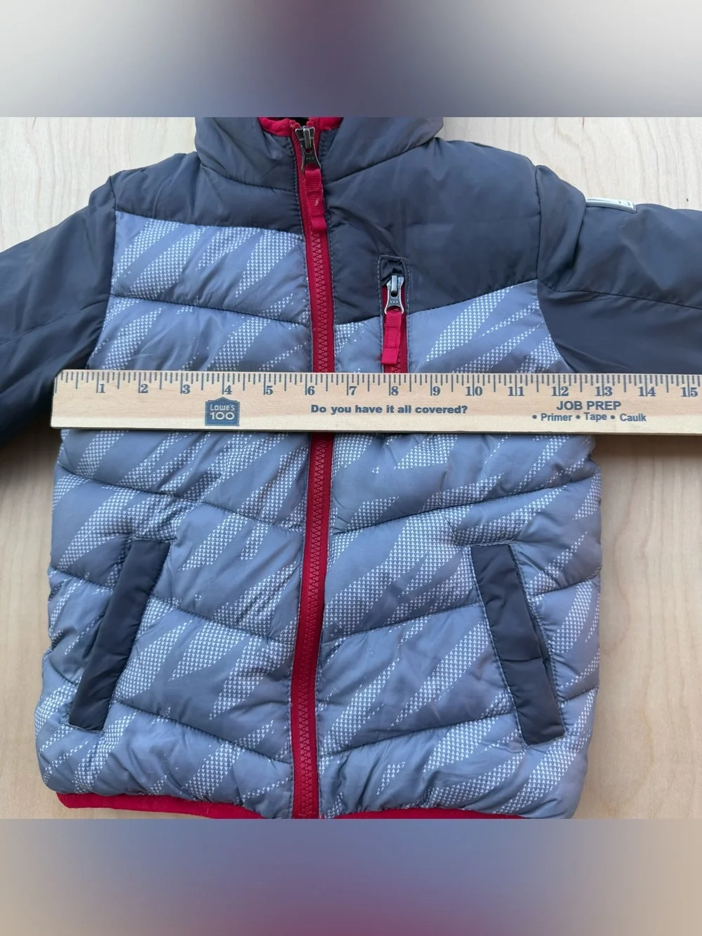 Snozu Toddler Boys Hooded Puffer Jacket Gray Red Fleece Lined Winter Coat 3T